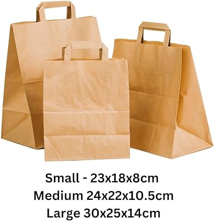 Wraplyft - Brown Flat Handle Paper Carrier Bag in S, M, L & XL