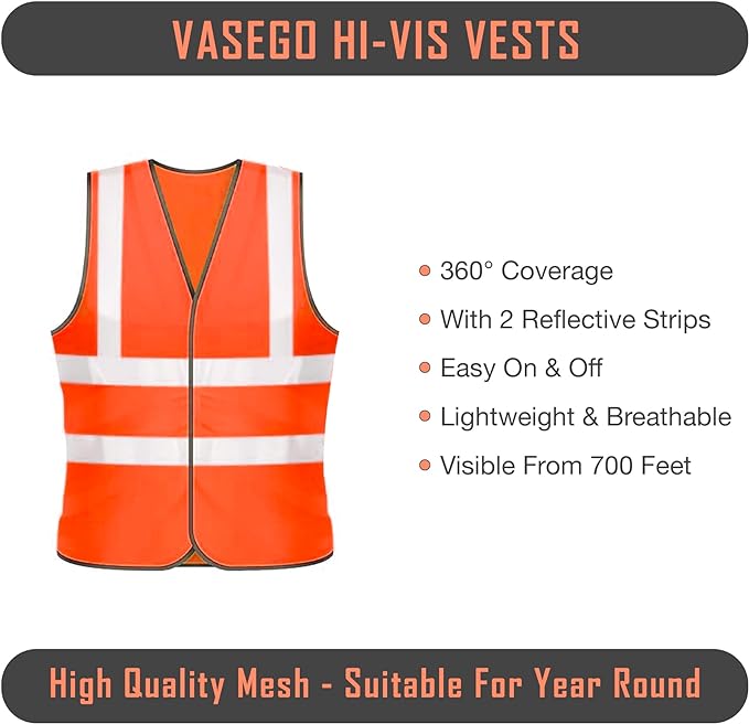 Vasego - Visibility Plain Safety Vests Pack of 5