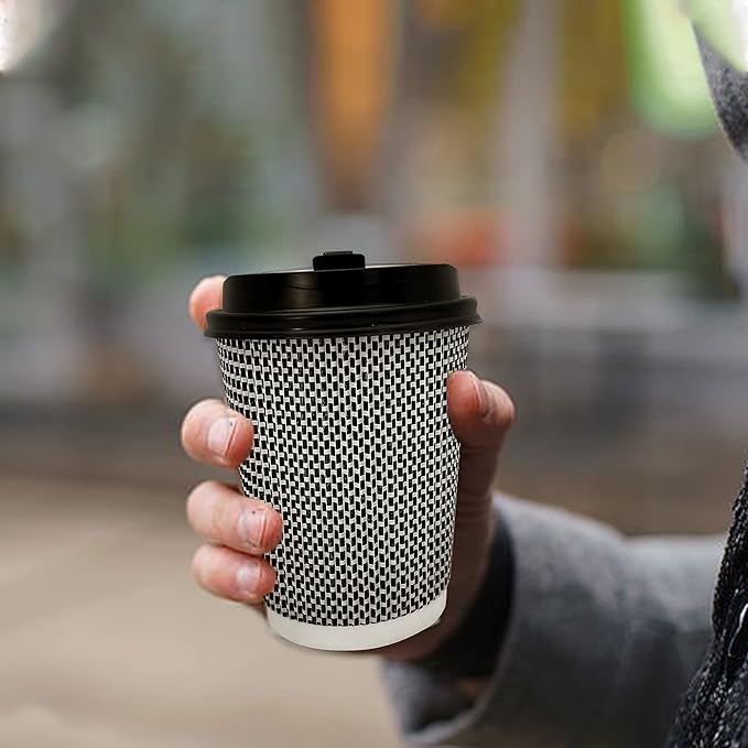 Wraplyft - Double Wall Ripple Paper Disposable Coffee Cups - white Checkered