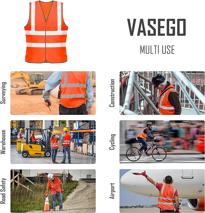 Vasego - Visibility Plain Safety Vests Pack of 5