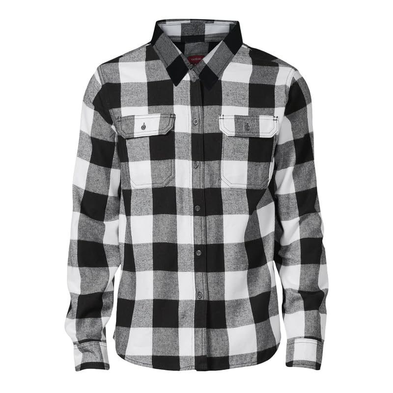 Vasego Men’s Flannel Shirt, Long Sleeve Regular Fit Cotton Lumberjack Shirt with Button-Down Pockets (White & Black, XXL)