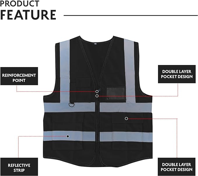 Vasego - Hi Visibility Executive Reflective Safety Vest in Black