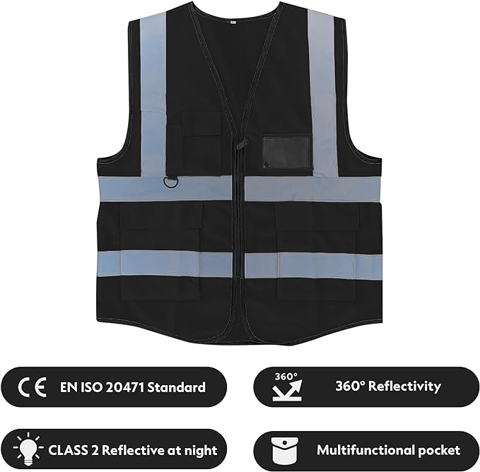 Vasego - Hi Visibility Executive Reflective Safety Vest in Black