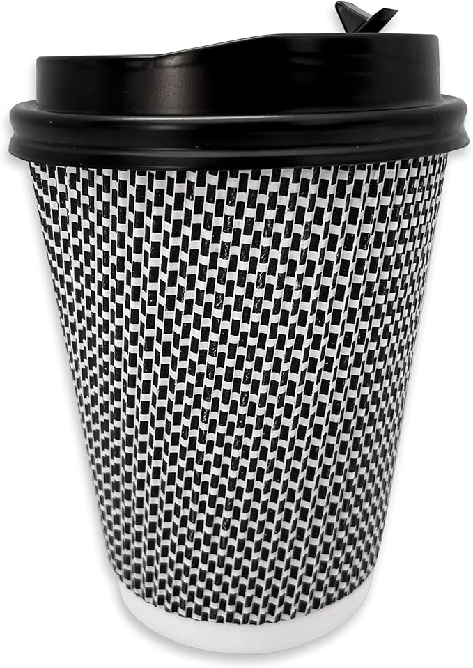 Wraplyft - Double Wall Ripple Paper Disposable Coffee Cups - white Checkered