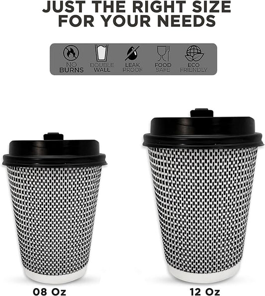 Wraplyft - Double Wall Ripple Paper Disposable Coffee Cups - white Checkered